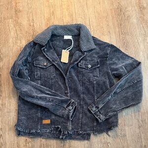 Simply Southern Gray Corduroy Jacket with Fleece Collar